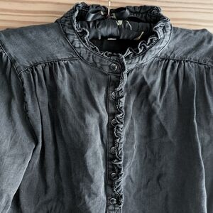 Knox Rose Charcoal Ruffled Blouse